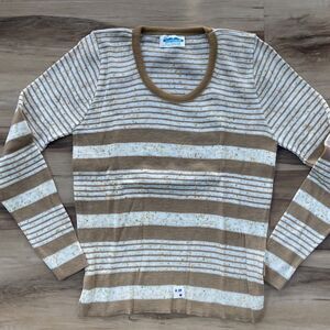 Miss Scotch English Sweater Womens Medium Brown Striped Long Sleeve Vintage USA